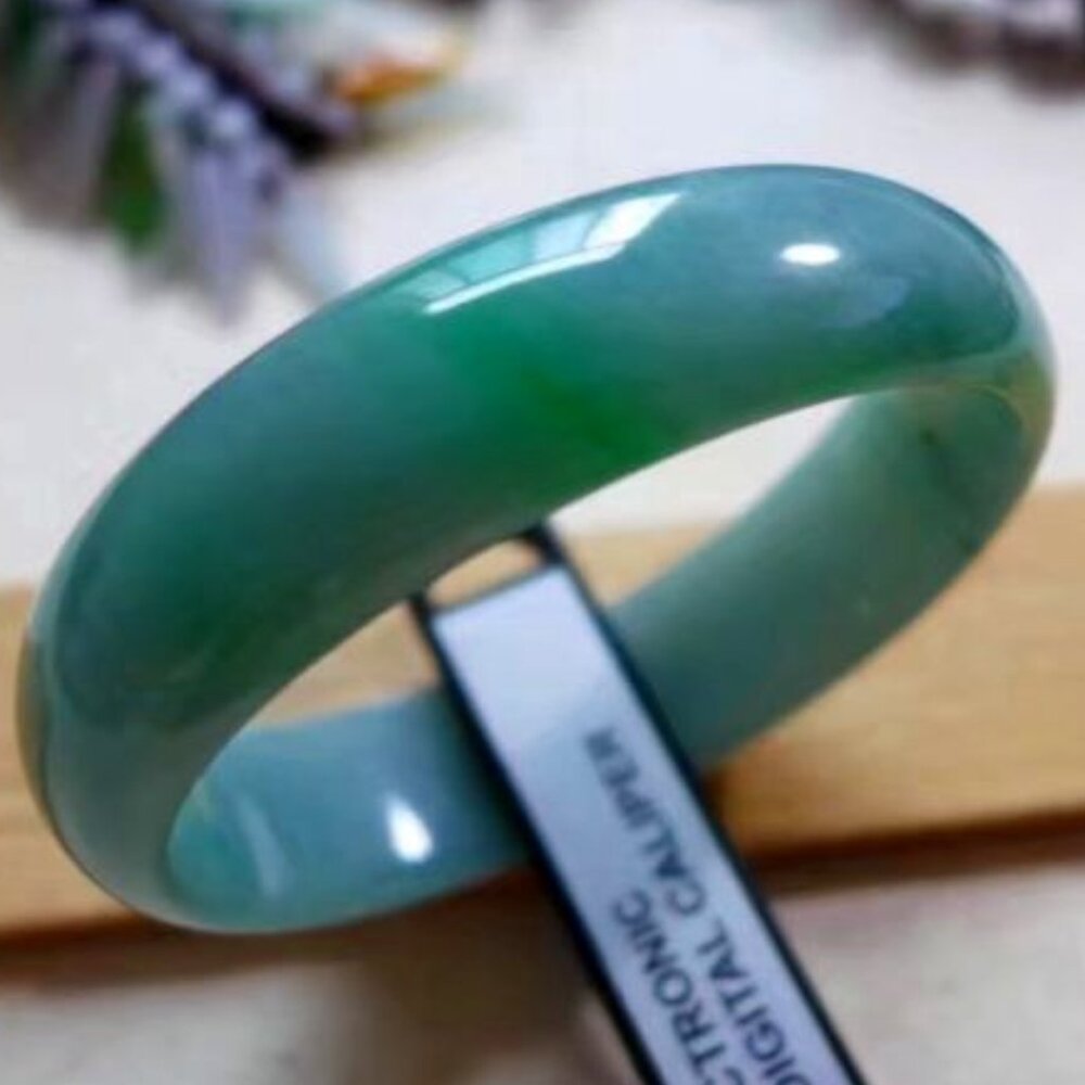 Chinese Certified Natural A Green Jade Bangle Bracelet Oval Shape 54*48.6mm